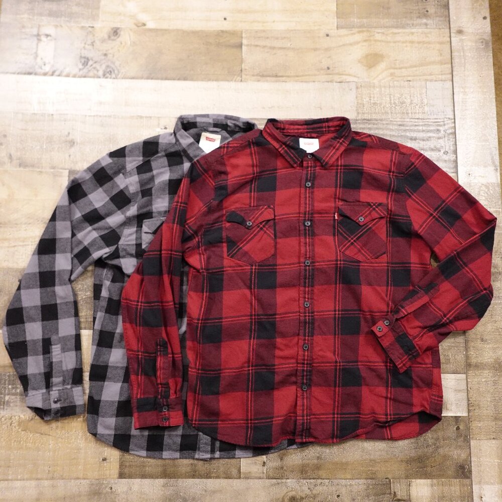 Levi’s Flannel Shirt Bundle Men’s XXL Red Black‎ Buffalo Plaid & Gray Check